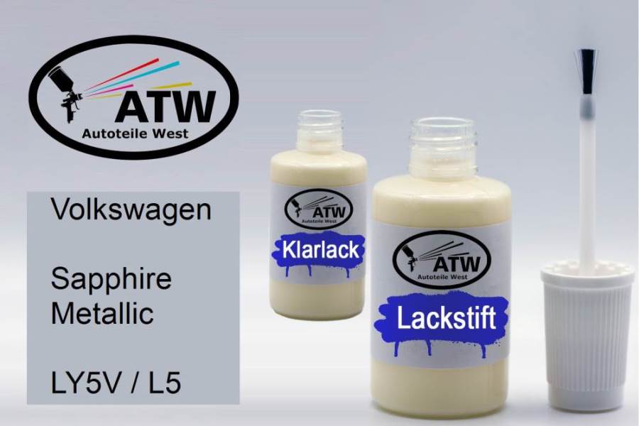 Volkswagen, Sapphire Metallic, LY5V / L5: 20ml Lackstift + 20ml Klarlack - Set, von ATW Autoteile West.